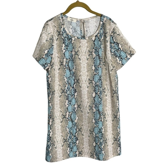Entro Snake Print Blue Beige Shift Dress Small - Picture 1 of 4